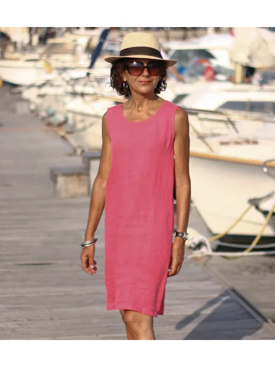 Linen dress without sleeves fuschia