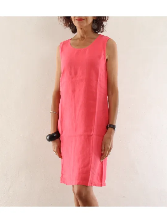 Linen dress without sleeves fuschia