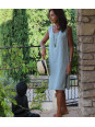 Robe lin gris vert fendue sans manche