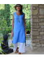 Robe en lin fendue sans manche bleu roi
