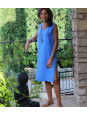 Robe lin fendue sans manche bleu roi