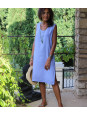 Robe lin bleu lilas fendue sans manche