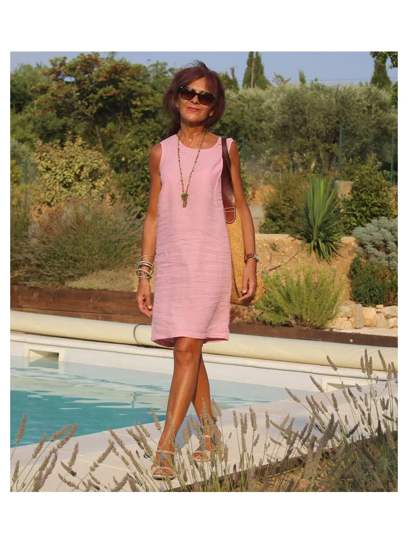 Robe en lin sans manche rose