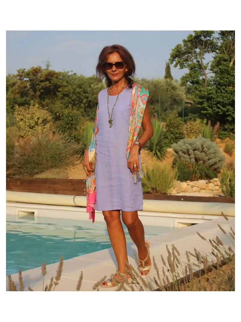 Linen dress without sleeves blue