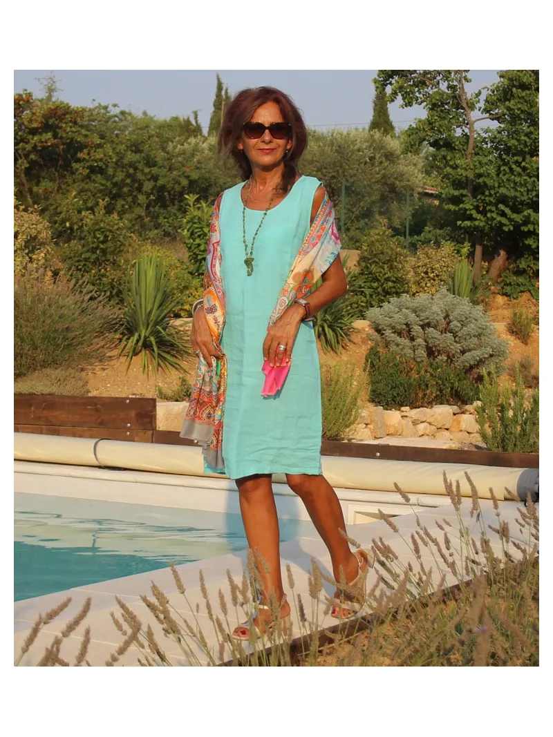 Linen dress without sleeves turquoise LUBERONE