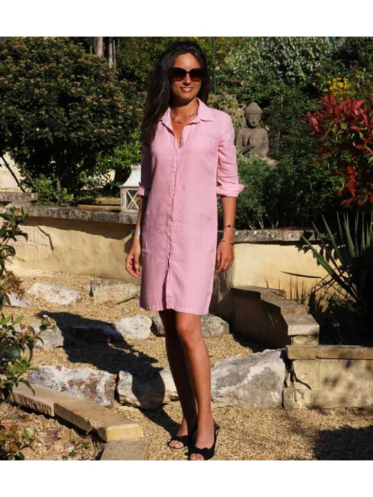 chemise femme en lin rose