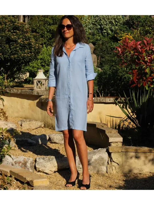 Robe chemise en lin bleu ciel