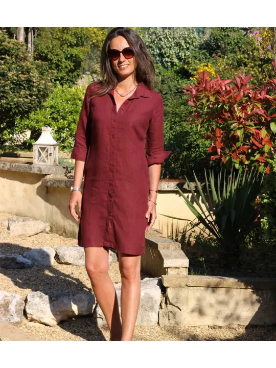 Robe chemise en lin couleur aubergine LUBERONE