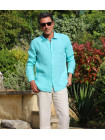 Linen shirt turquoise long sleeve for men 