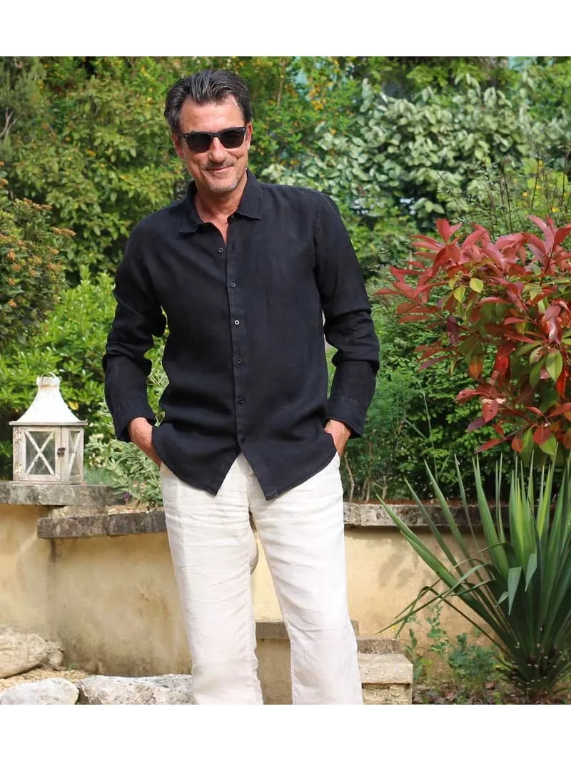 Mens black sales linen shirt