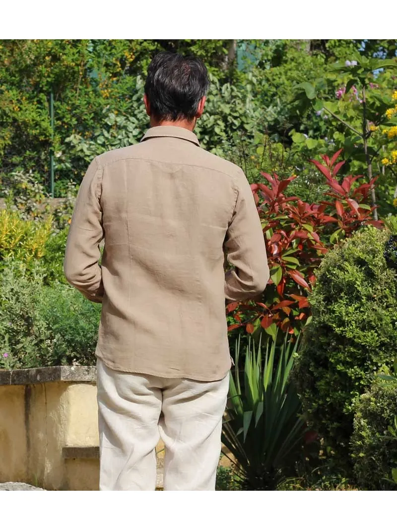 Chemise en lin beige manche longue homme