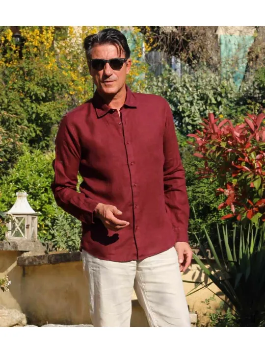 Linen shirt for men eggplant LUBERONE