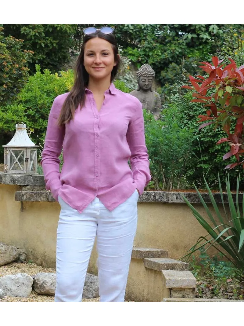 Chemise en lin parme manche longue pour femme