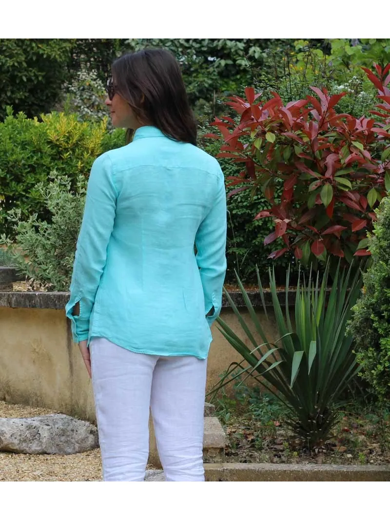 Chemise en lin turquoise