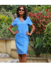 Linen dress short sleeve royal blue 