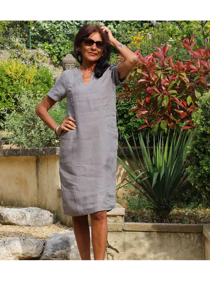 Linen sheath dress with sleeves outlet