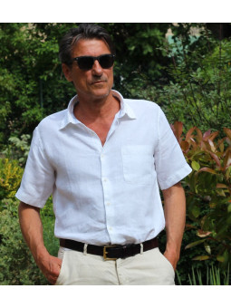 Chemise en lin manches courtes blanc