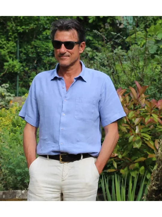 Chemise en lin manches courtes lilas