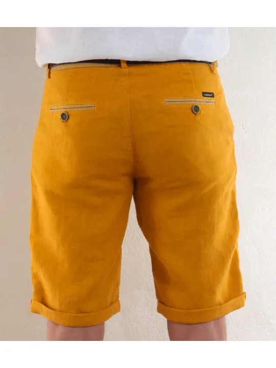 Mustard linen men's short behind
