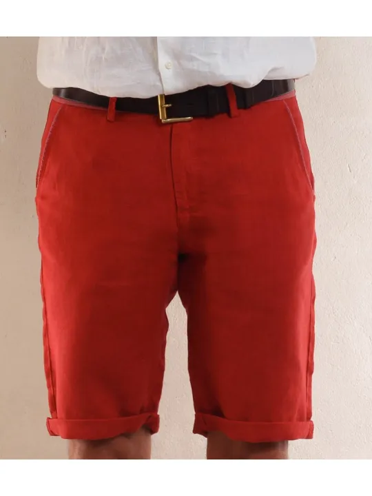 Red linen men's short
