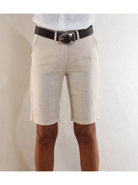 Bermuda femme lin sable avec bouton