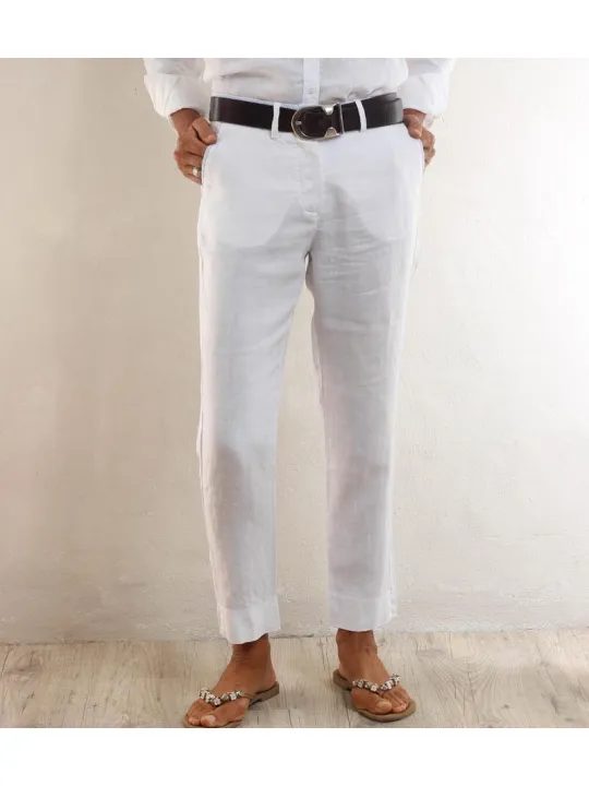 Pantalon femme lin blanc