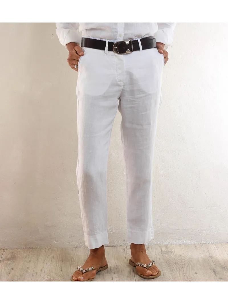 Pantalon en lin pour femme blanc - LUBERONE