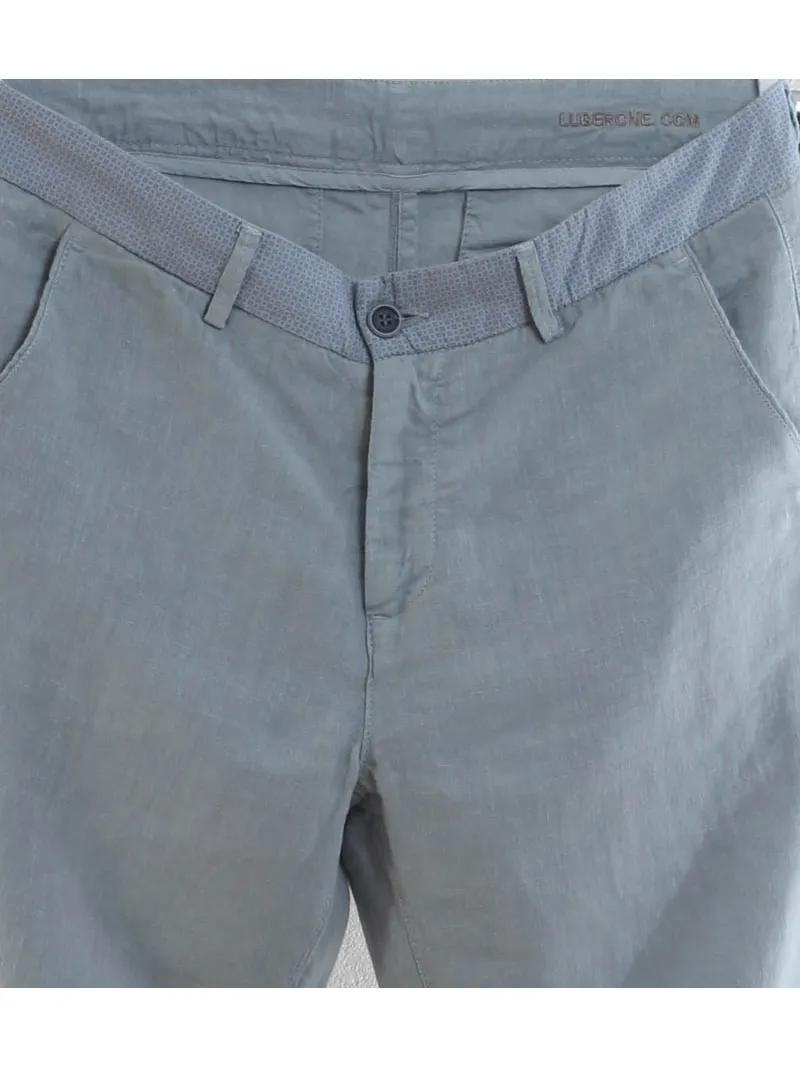 Pantalon homme lin bleu gris