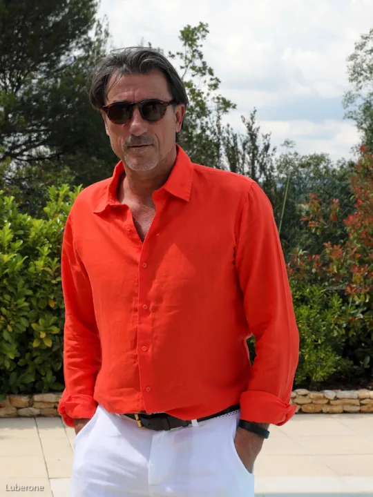Chemise en lin corail manche longue homme