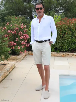 Bermuda en lin sable homme