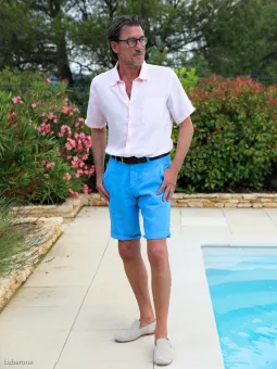 Bermuda en lin bleu roi homme