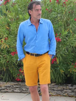 Linen short for men mustard