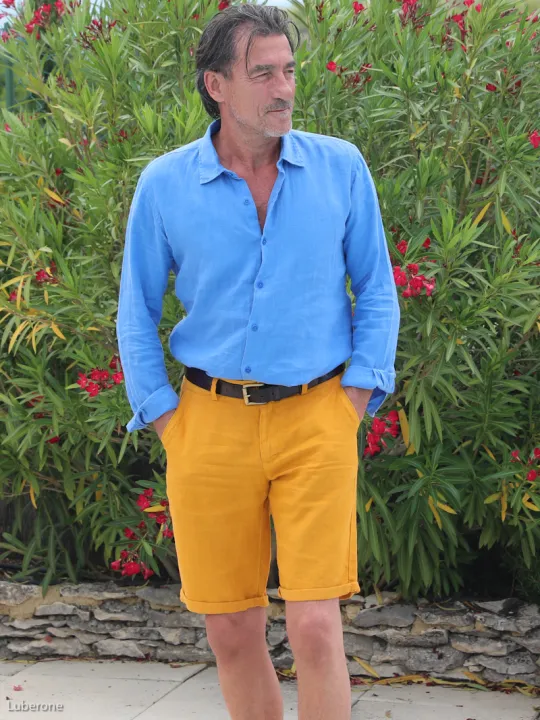 Bermuda en lin moutarde homme
