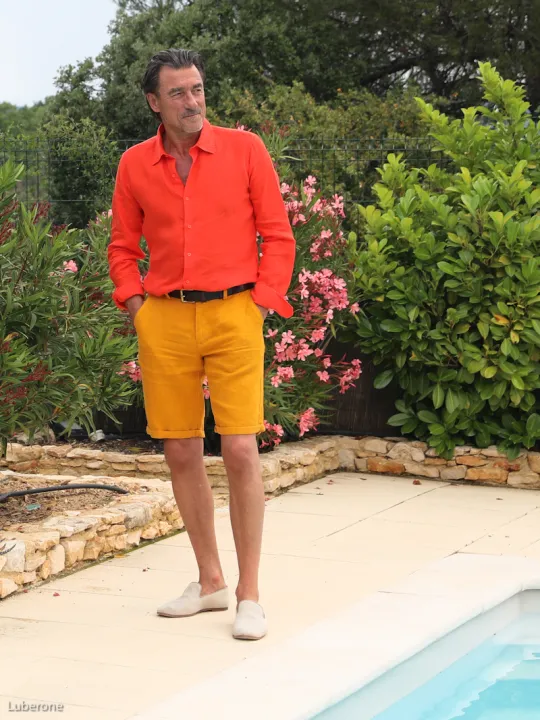 Men's linen short mustard