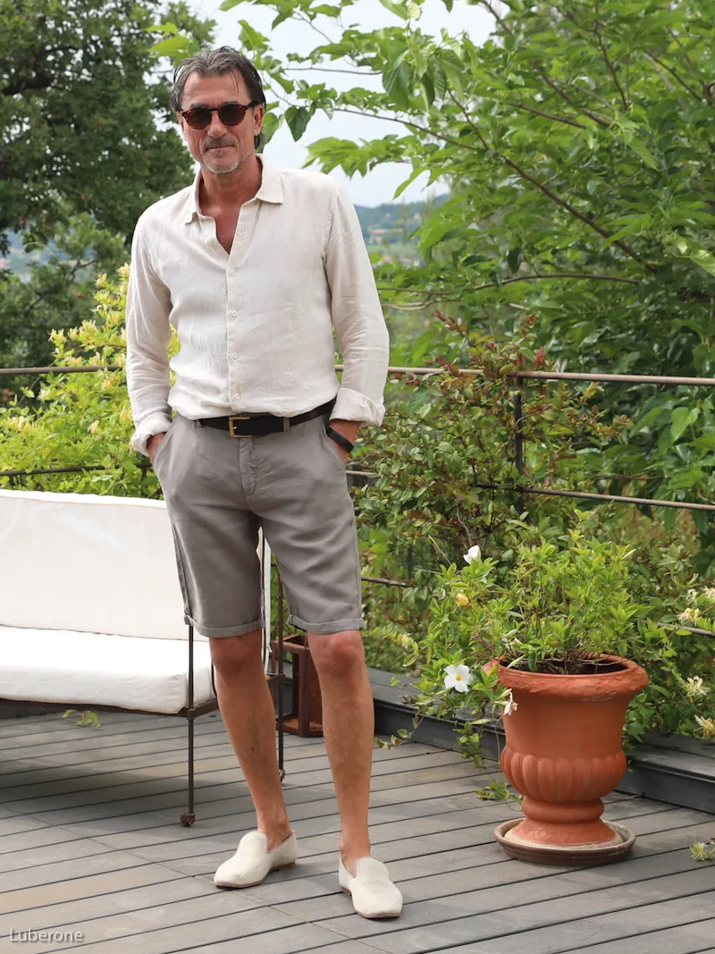 Bermuda en lin grège homme