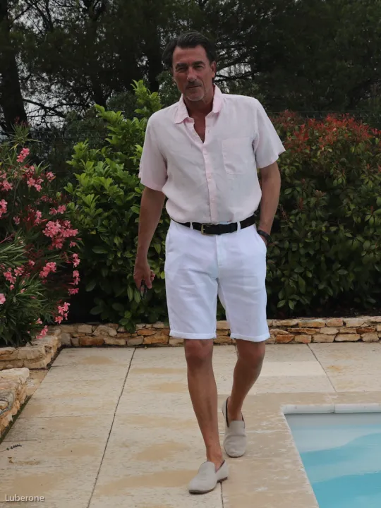 Pink short sleeved linen shirt for men
