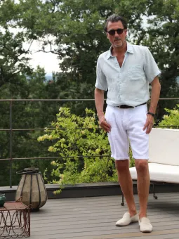 Chemise en lin manches courtes bleu ciel homme