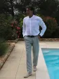 White collarless linen shirt for men