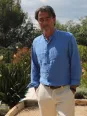 Chemise en lin sans col bleu roi homme