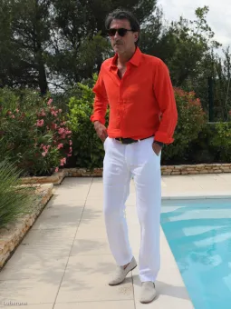 Pantalon en lin blanc homme