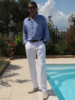 Pantalon lin blanc homme deals