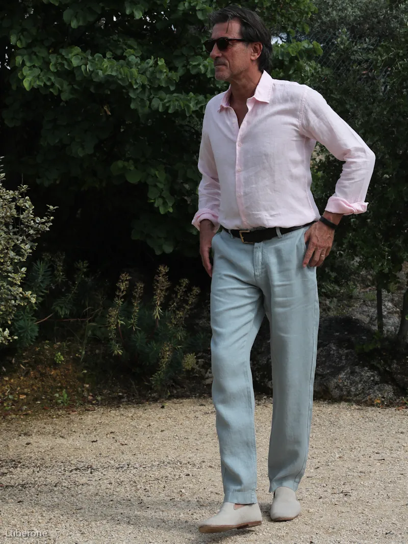 Pantalon en lin bleu gris homme