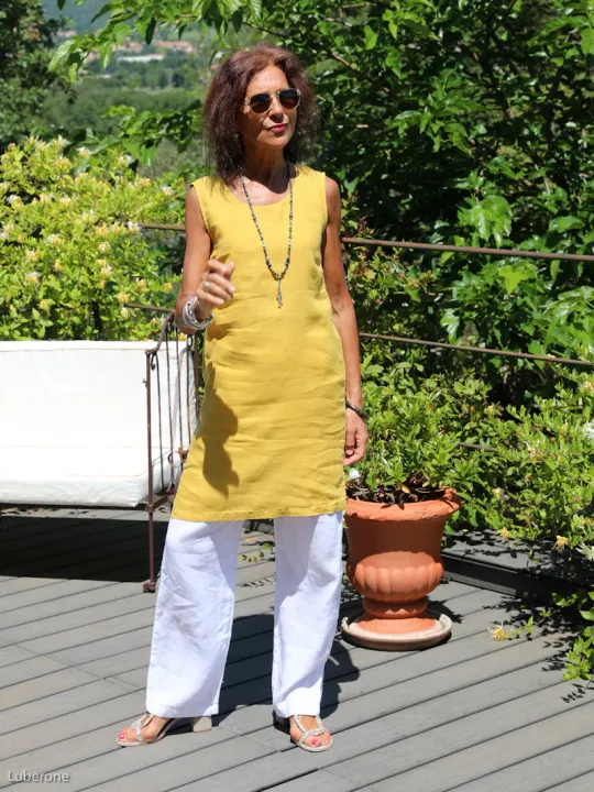 Robe lin sans manche jaune