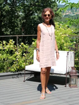 Robe lin sans manche saumon