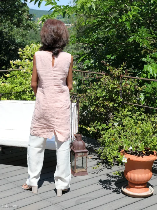 Robe en lin sans manche saumon femme