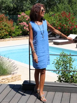 Robe lin sans manche bleu roi