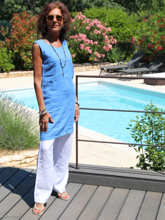 Robe en lin courte sans manche bleu roi