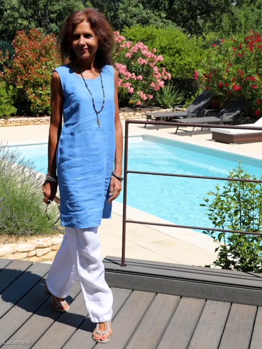 Robe en lin léger sans manche bleu roi