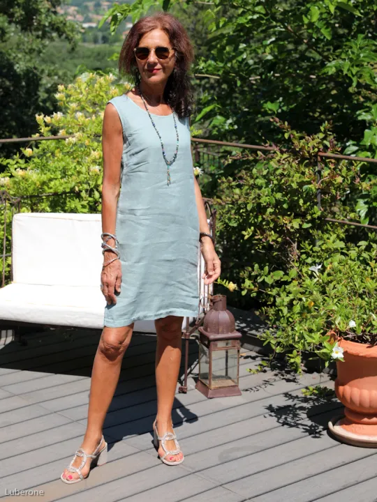 Robe en lin sans manche gris vert LUBERONE