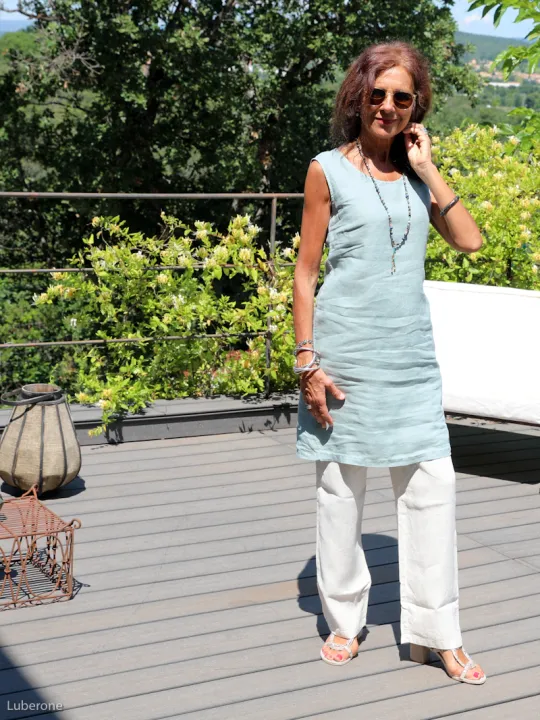 Robe en lin courte sans manche gris vert